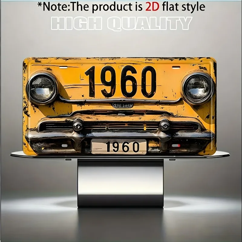 Vintage Dark Yellow Car Head Number Metal Decorative Plaque and Ornament,Bars,Homes,Perfect for Car Enthusiasts and Collectors