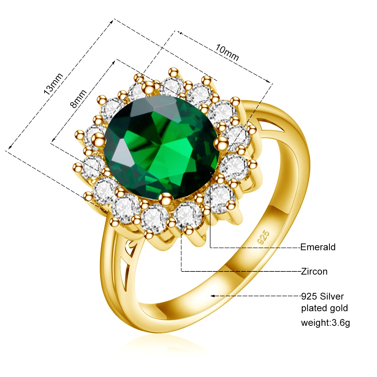 Szjinao Princess Diana Gold Emerald Ring Women Oval Stone 8*10mm Trending Victoria Jewelry luxury Engagement Gift High Quality