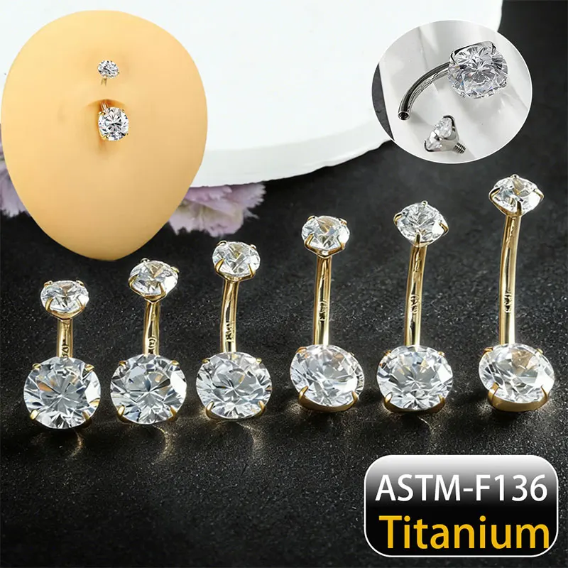 

20pcs/lot G23 Titanium Double Round CZ Belly Button Ring,14G Multi Sizes bending bar Navel Piercing Hypoallergenic