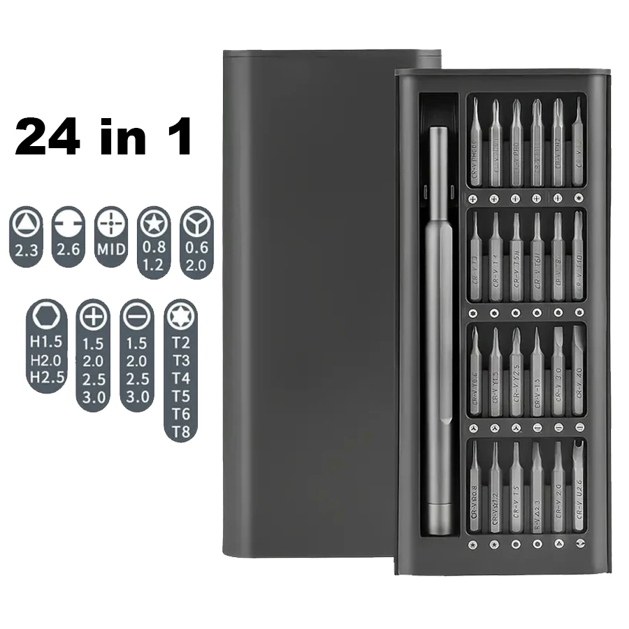 24 In 1 Screwdriver Set Precision Magnetic Screw Driver Bits Mini Tool Case Dismountable For Smart Home PC Computer Phone Repair