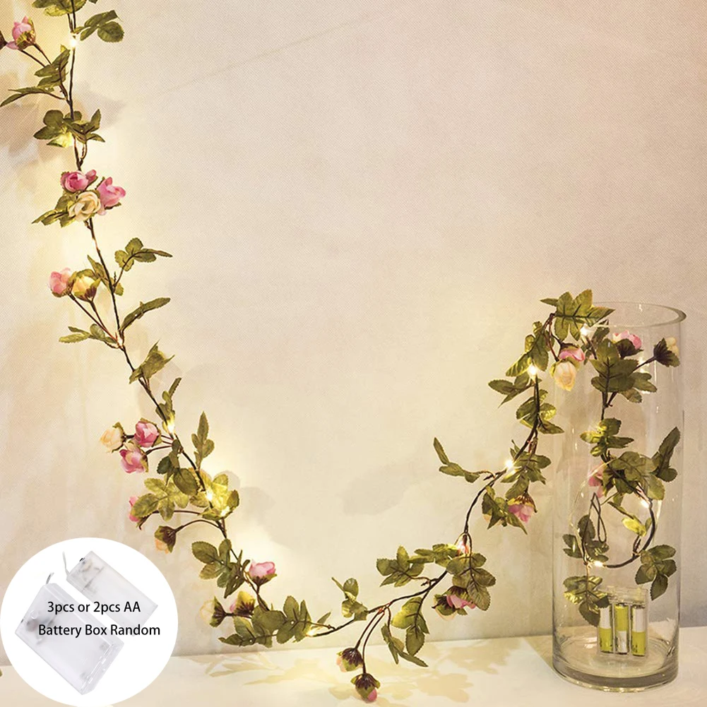 

1pc Artificial Rose Garland String Light, 2M/ 20 LED Silk Flowers Rose Vine Fairy Light String Battery Powered DIY Hanging Lamp
