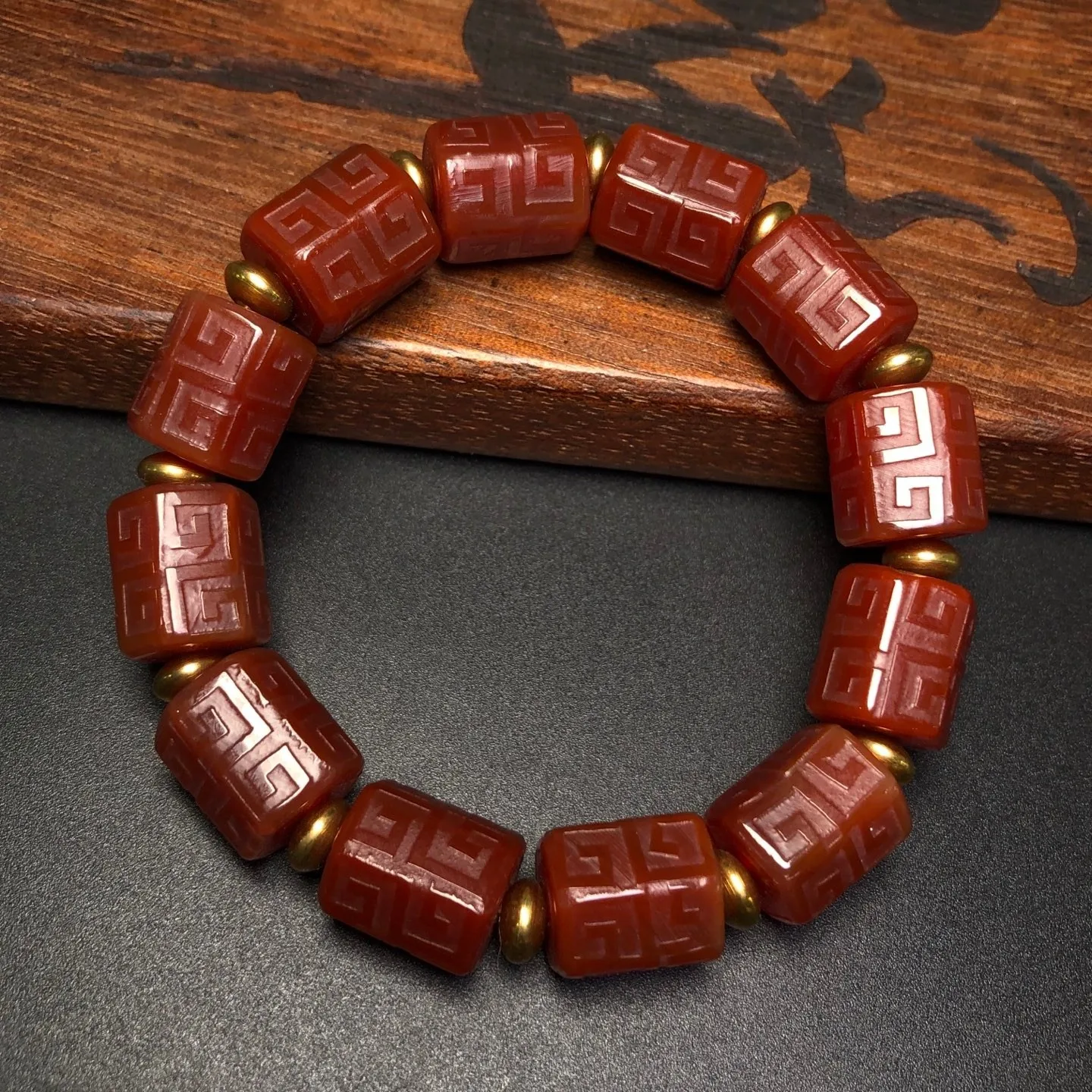 Rare Tibetan Buddhism Agate Ruyi pattern Bead Dzi Beads Amulet Bracelet G5982