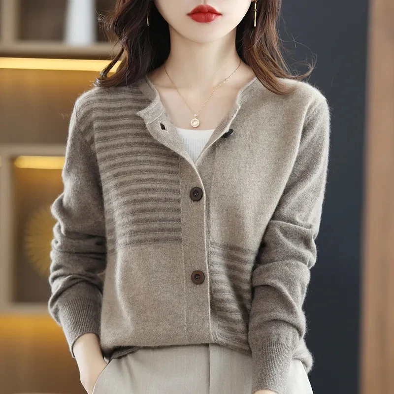 موضة الجولة الرقبة سترة سترة المرأة ربيع الخريف جديد اللون حجب سترة بأكمام طويلة الإناث الكورية بلوزات فضفاضة #4