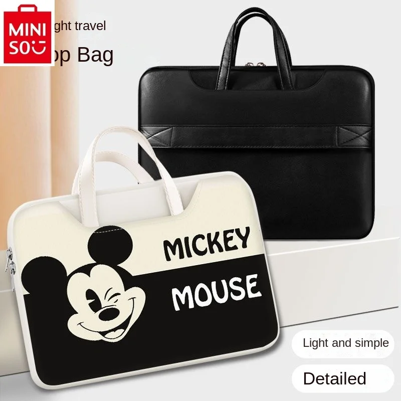 

MINISO Disney Mickey Luxury Brand Laptop Bag Women's Cute Cartoon High Quality PU Multi functional File Storage Briefcase