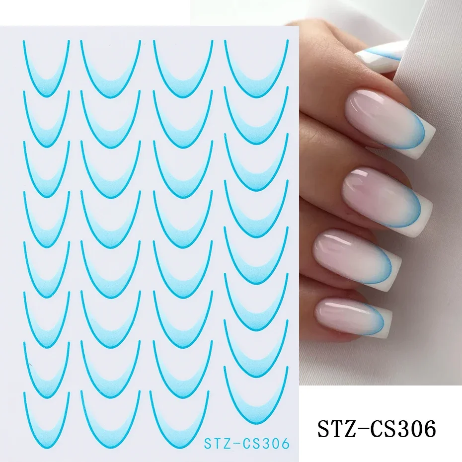 3D Kleurverloop Franse Lijn Nagelstickers Ontwerp Franse Tip Romantiek Mode Nagelaccessoires voor DIY Decoratie Sjabloon Gereedschap