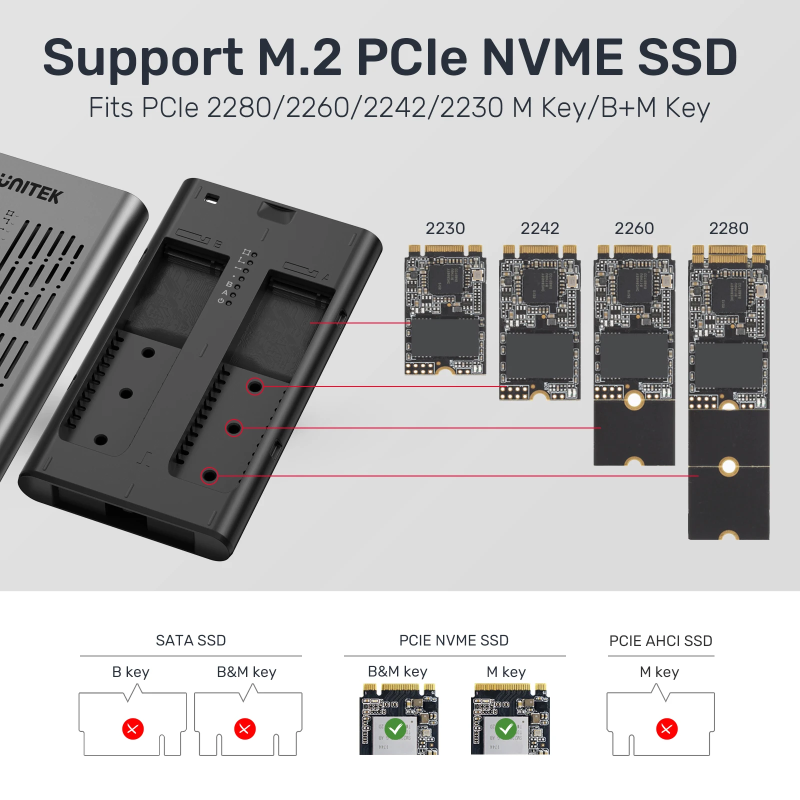 Unitek M.2 SSD Duplicator with Offline Clone Dual bay tool free USB C 3.2 02Gbps to NVMe PCle M-Key Hard Drives Enclosure