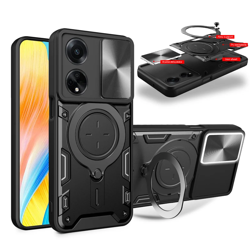 حافظة لهاتف OPPO F21S Pro 4G 5G F23 F25 Pro Find X5 Lite كاميرا منزلق عسكري من الدرجة حماية 360 درجة غطاء دوار Coque #3
