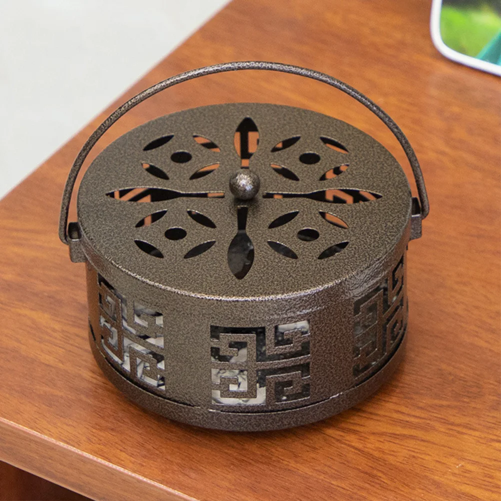 

Retro Portable Holder Iron Fireproof Burner Hollow Design Heat Insulation Metal Case Home Bedroom Balcony Bracket