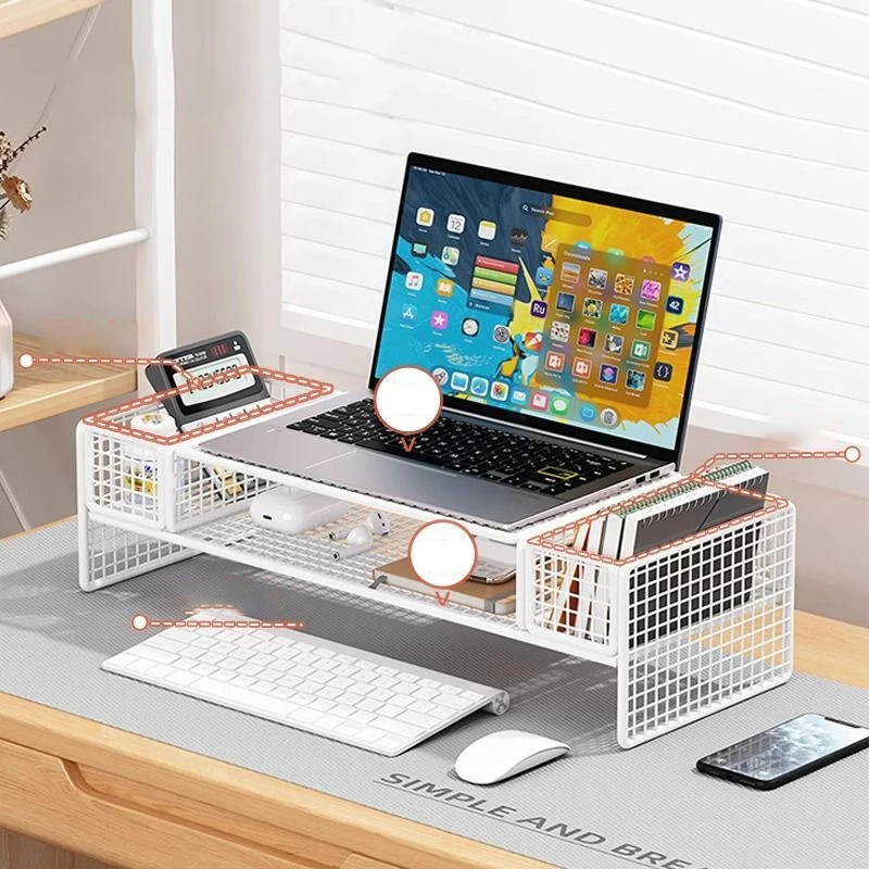 Double-Deck Computer Monitor Riser Holder PC Screen Stand Bracket Desktop Laptop Keyboard Mouse Storage Organizer Pen Container