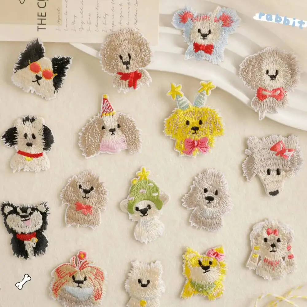 Etiqueta de bordado por ordenador, accesorios de ropa de diseño creativo, pegatinas de bordado de perro de dibujos animados, pegatinas de parche autoadhesivas