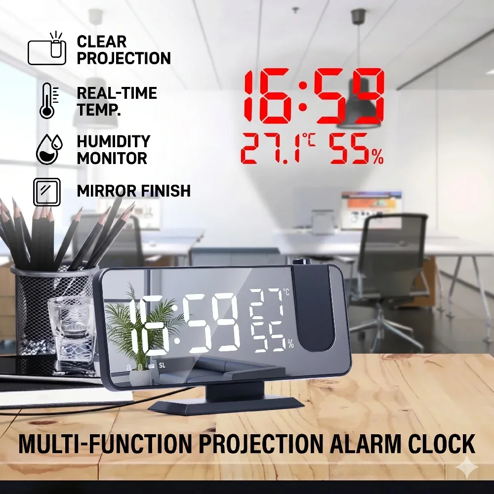 Alarm Clock Radio LED Digital Smart Watch Table Electronic Desktop Clocks USB Wake Up Clock with 180° Time Projector Snooze