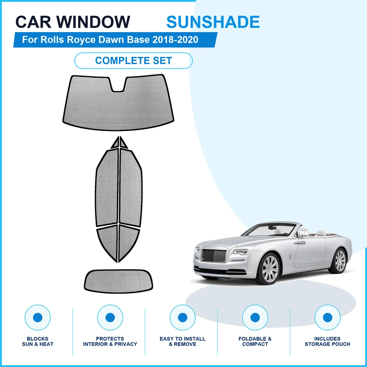 For Rolls Royce Dawn Base 2018-2020 Custom Full Set Window Sunshades Aluminum Foil Suction Cup Anti UV Privacy