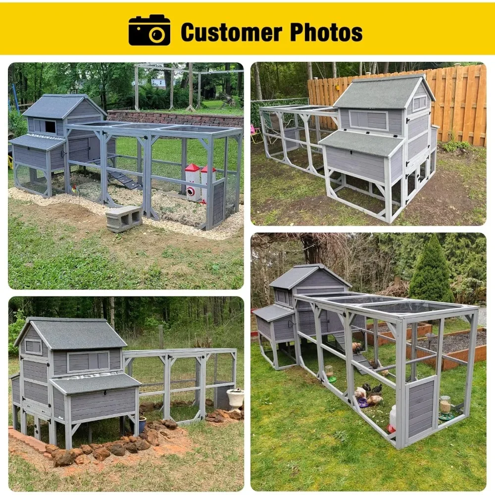 55ft² Chicken Coop, 10 Chickens, Chicken House with Two Nesting Boxes, Outdoor Wooden Poultry Cage