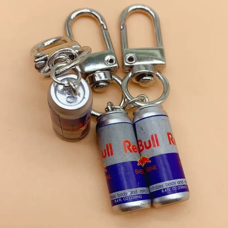 LLavero de botella de bebida de simulación creativa de 3 piezas - Mini botella de bebida de resina con llavero de metal, accesorios de moda para mujer,
