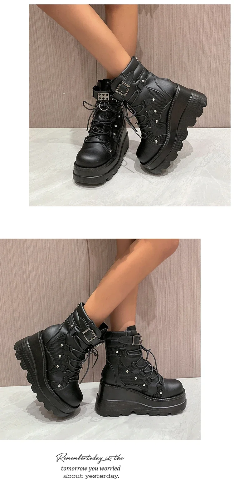 Damenstiefel 2024, Herbst-Damen-Stiefeletten, Plateau-Keile, hohe Absätze, kurze Stiefel, neues Modedesign, Reißverschluss, Cosplay-Schuhe der Frauen – Detail 13
