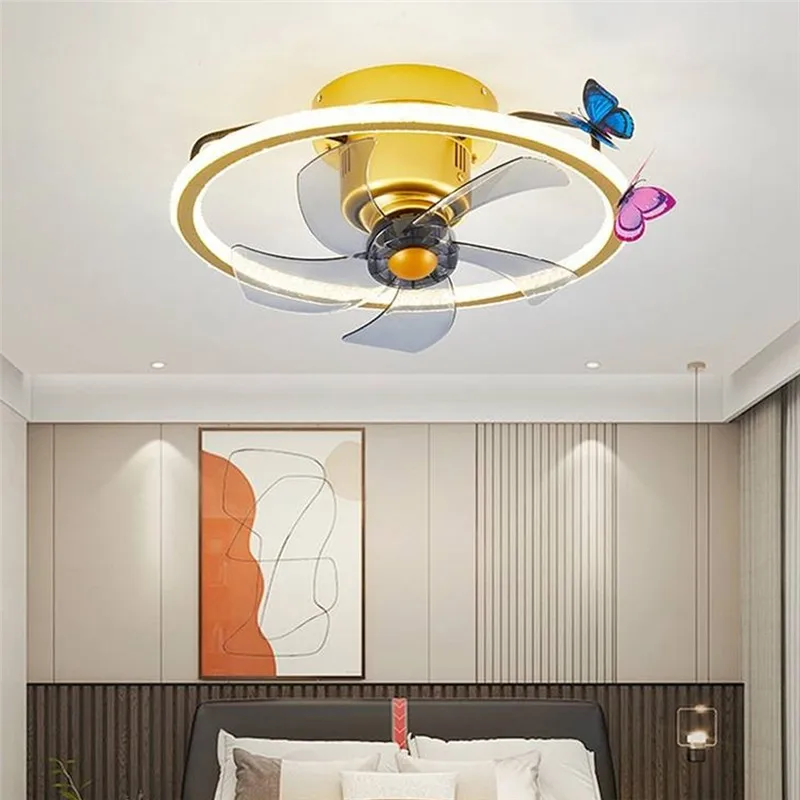 

kids with fan light Mute Ceiling Fan Lamp Minimalist Golden Aluminum Ceiling butterfly led Lamp dinning room Bedroom Fan Lamp