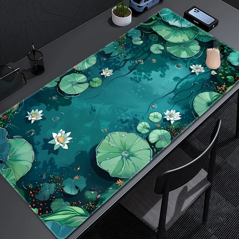 

Gaming Mouse Pad XXL Lotus Pond Desk Mat Natural Rubber Non Slip Thick Edge