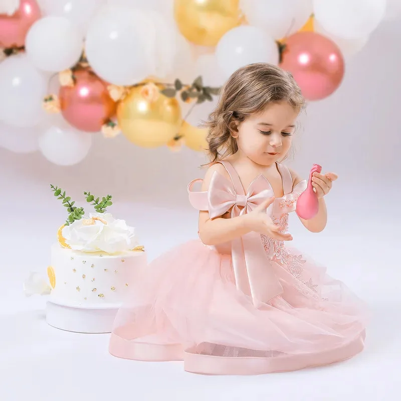 

COSda@Children Long Sleeve Lace Embroidered Princess Dress Flower Girls Kids Clothes For Baptism Birthday Party Wedding Costume