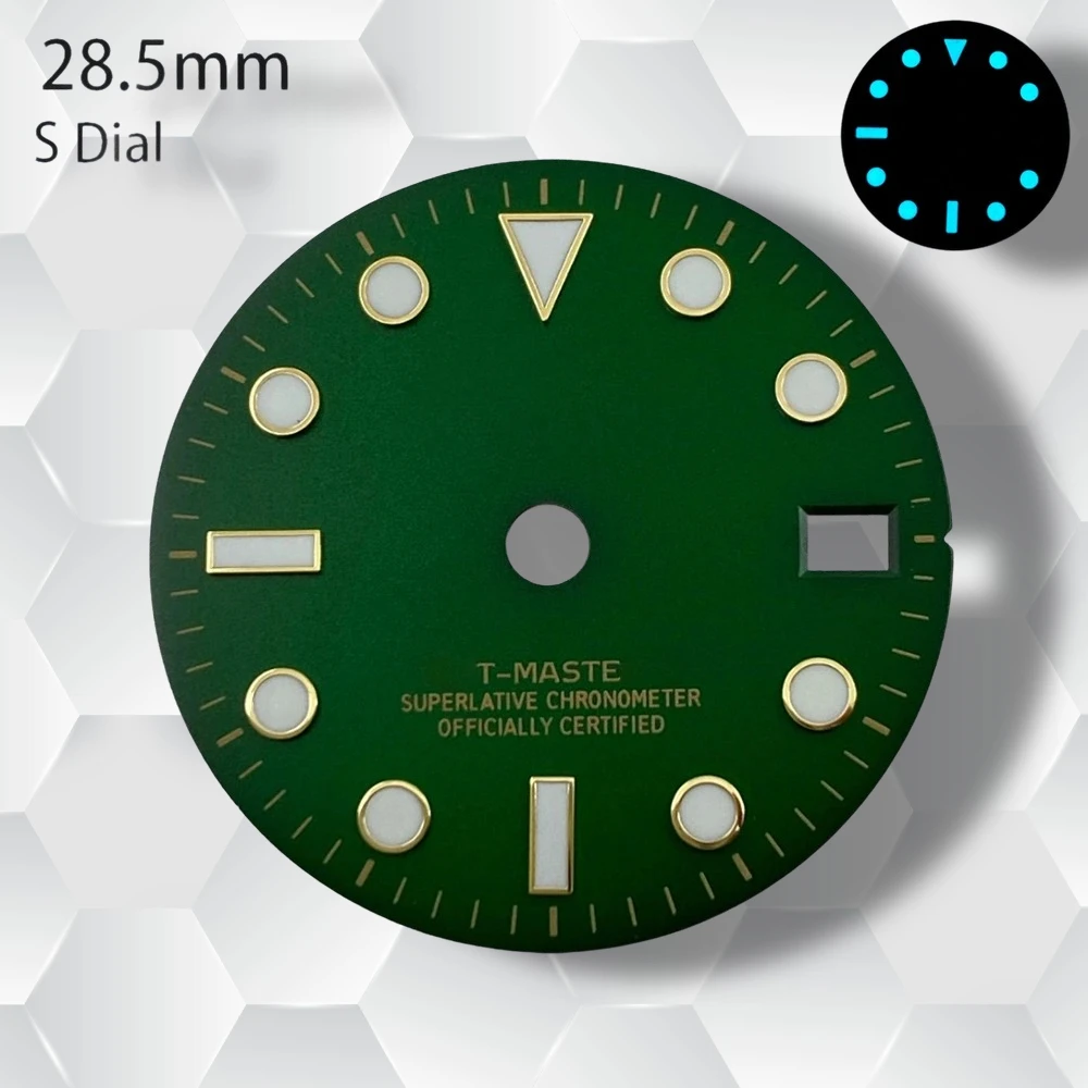 28.5mm S Logo GMT Meteorite Dial Suitable for NH34 Movement Ice Blue Luminous High-Quality Watch Modification Accessories