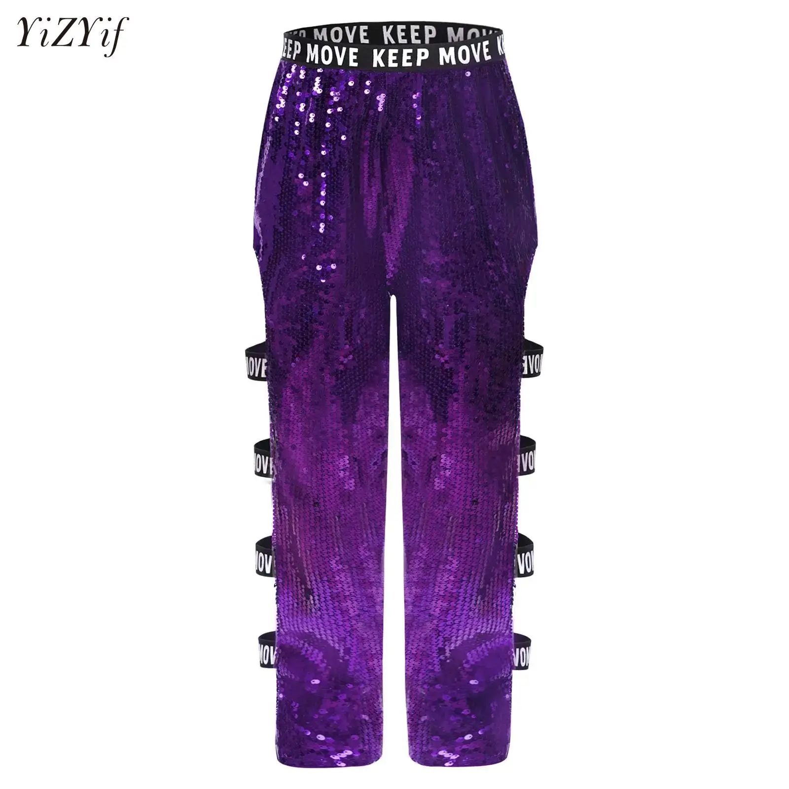 Jungen Mädchen Jazz Street Dance Kostüm Kinder Ausschnitt Glitzernde Pailletten Hosen Hosen Hip Hop Moderne Disco Party Performance Dancewear