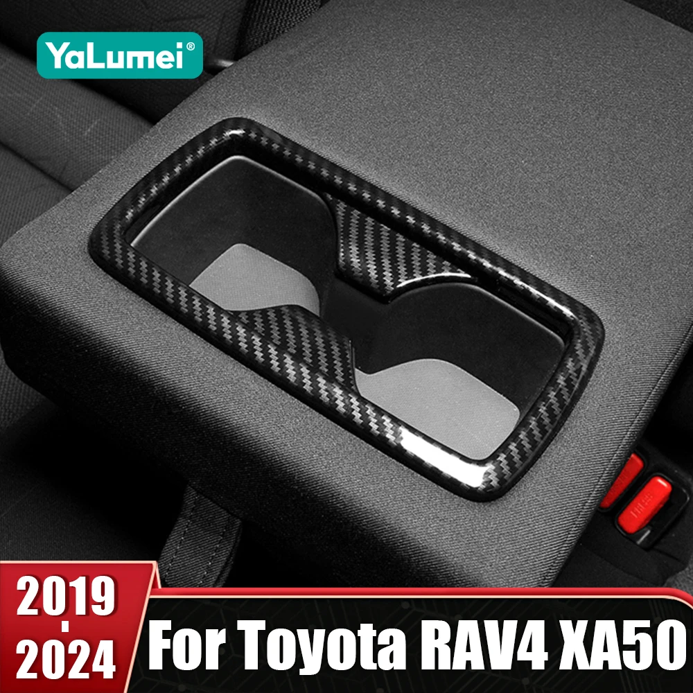 

ABS Carbon Rear Row Armrest Water Cup Frame Trim Sticker Cover For Toyota RAV4 XA50 2019 2020 2021 2022 2023 2024 Car Accesories
