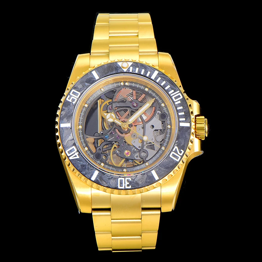 Luxury Custom DIY Designer Gold Watch Hollow Tourbillon Automatic Mechanical Watch For Men