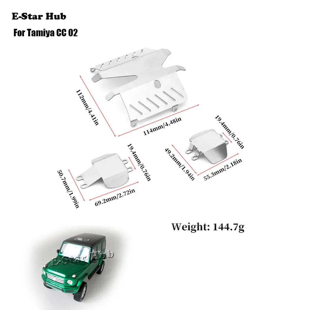 E-Star Hub Edelstahl-Fahrgestell-Schutzplatte für vorne und hinten für Tamiya CC-02 CC02 1/10 Metall-Upgrade RC Auto