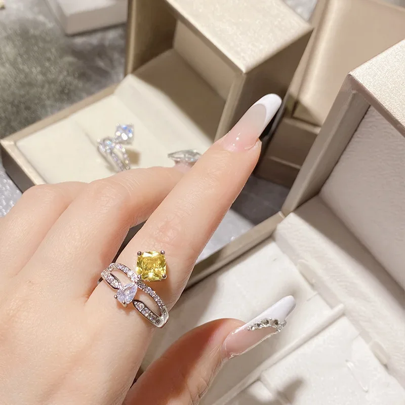 MDL Moissanit1 نمط خمر عالية الوضوح يتوهم اللون الرائعة الإكليل مربع خاتم الماس مطلية بالذهب Cuic تاج زركونيا #4