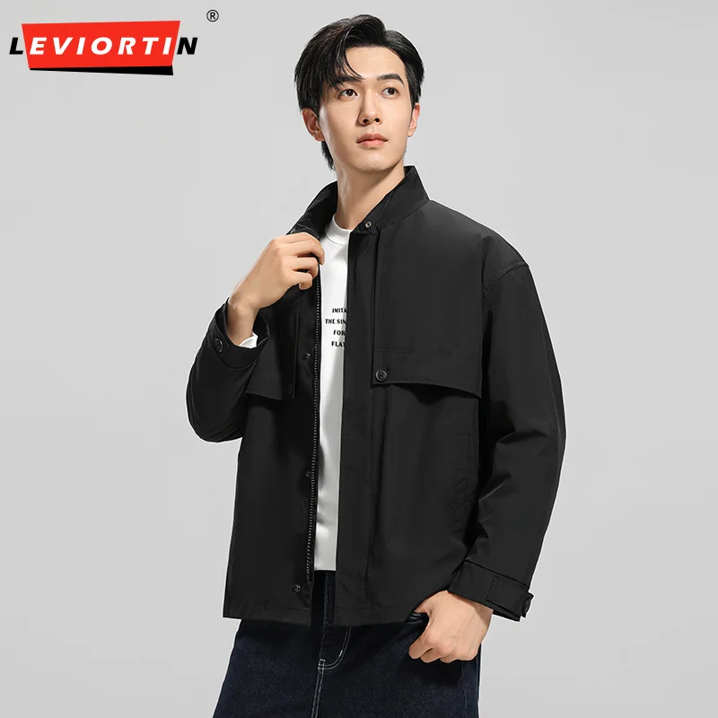 

Men Solid Color Jackets Stand Neck Long Sleeve Zipper Patchwork Streetwear Workwear Coats Autumn New Casual Outerwear