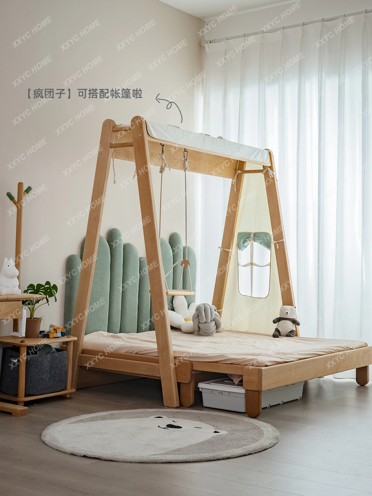 Children's Bed Swing Ice-Lolly Bed Environmental Protection Beech Solid Wood Retractable House Bed Children's Room