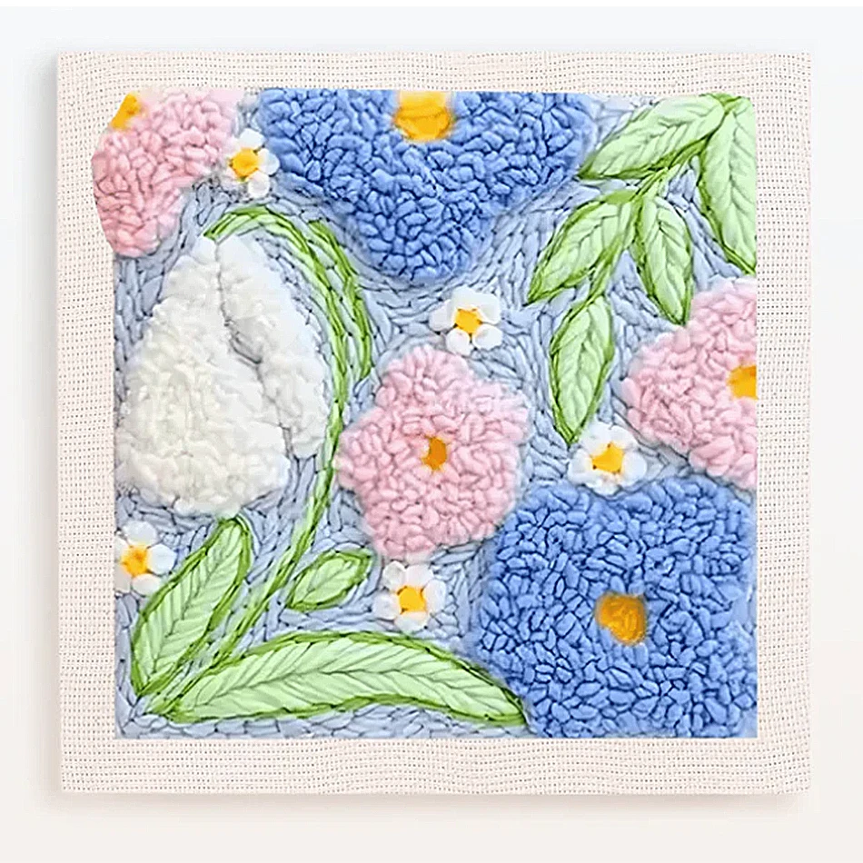 

Flower Punch Needle Embroidery Kit For Beginner Easy DIY Needle Embroidery Kit Cross Stitch Needle Art Craft Supplies 25x25cm