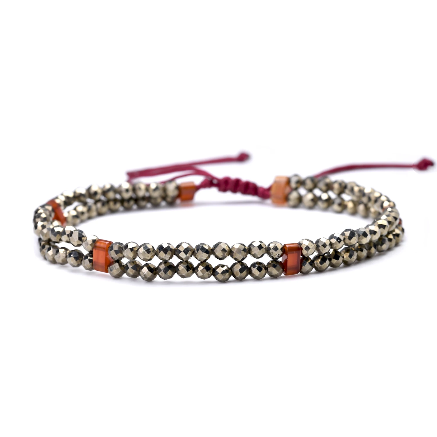 Dainty Pyrite Double Row Bracelet for Women Carnelian Red Thread Braided Bracelet Adjustable Easy to Wear to Best Friend