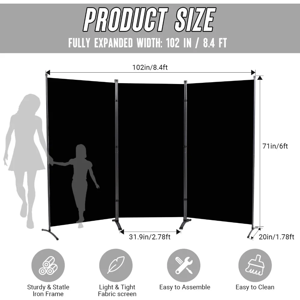 Portátil Indoor Room Divisor, Escritório Divisor, Quarto Divisor, Tela de parede, Folding Partition, Tela Privacidade, 3 Painel