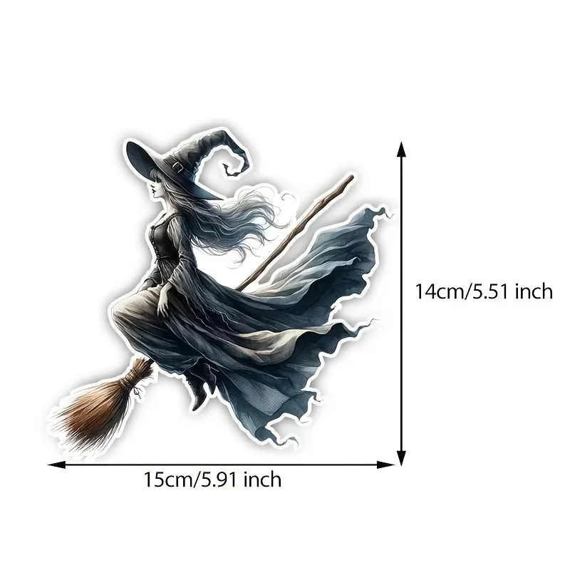 Halloween Witch on Broom Vinyl Sticker, Waterproof Self-Adhesive Decal for Car Window, Motorcycle, Camper Van & Laptop DIY Decor