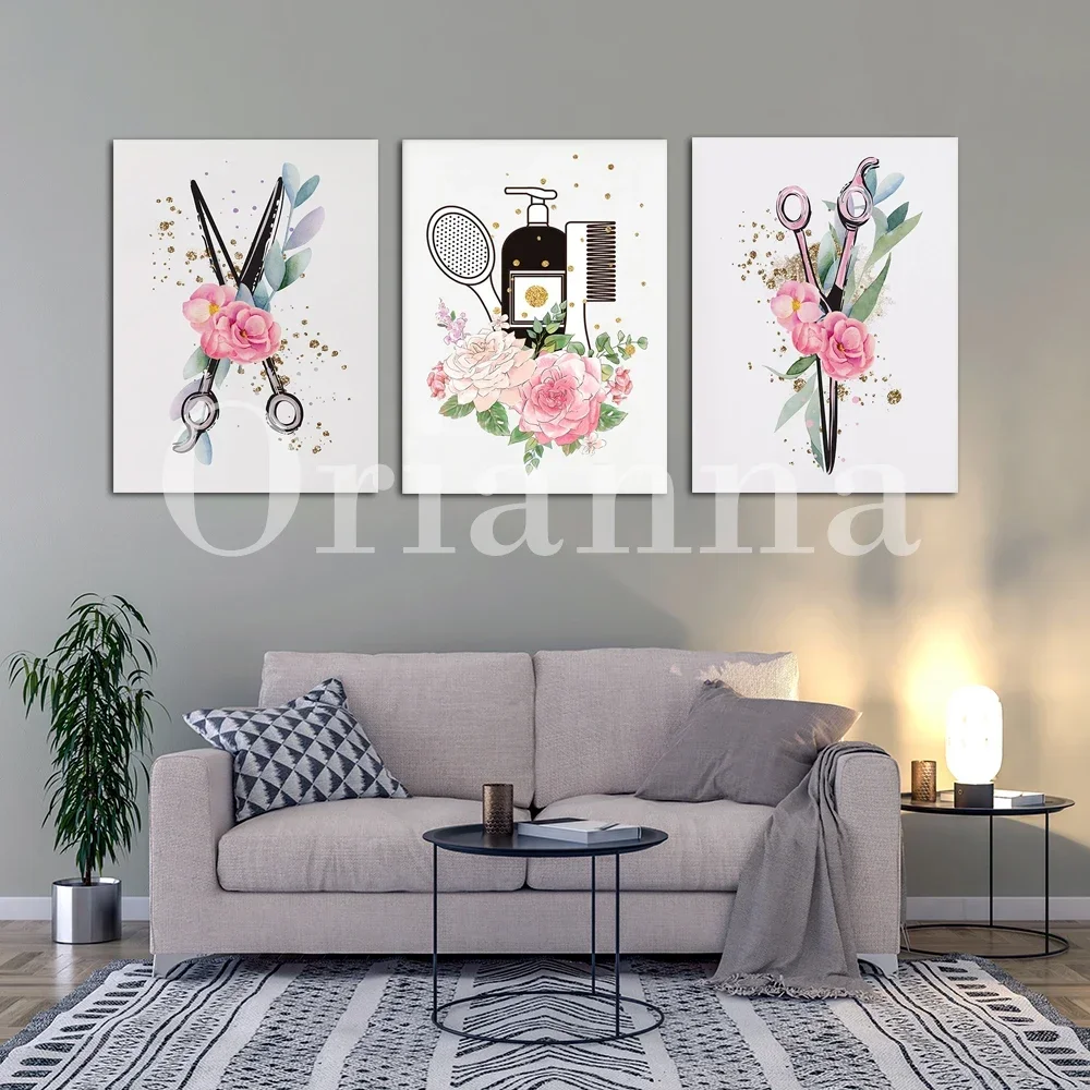 Fashion Hair Salon Hair Dryer Cutting Tools Hairdresser Wall Art Prints Canvas Modern Beauty Hair Dressing Room Decor Painting--