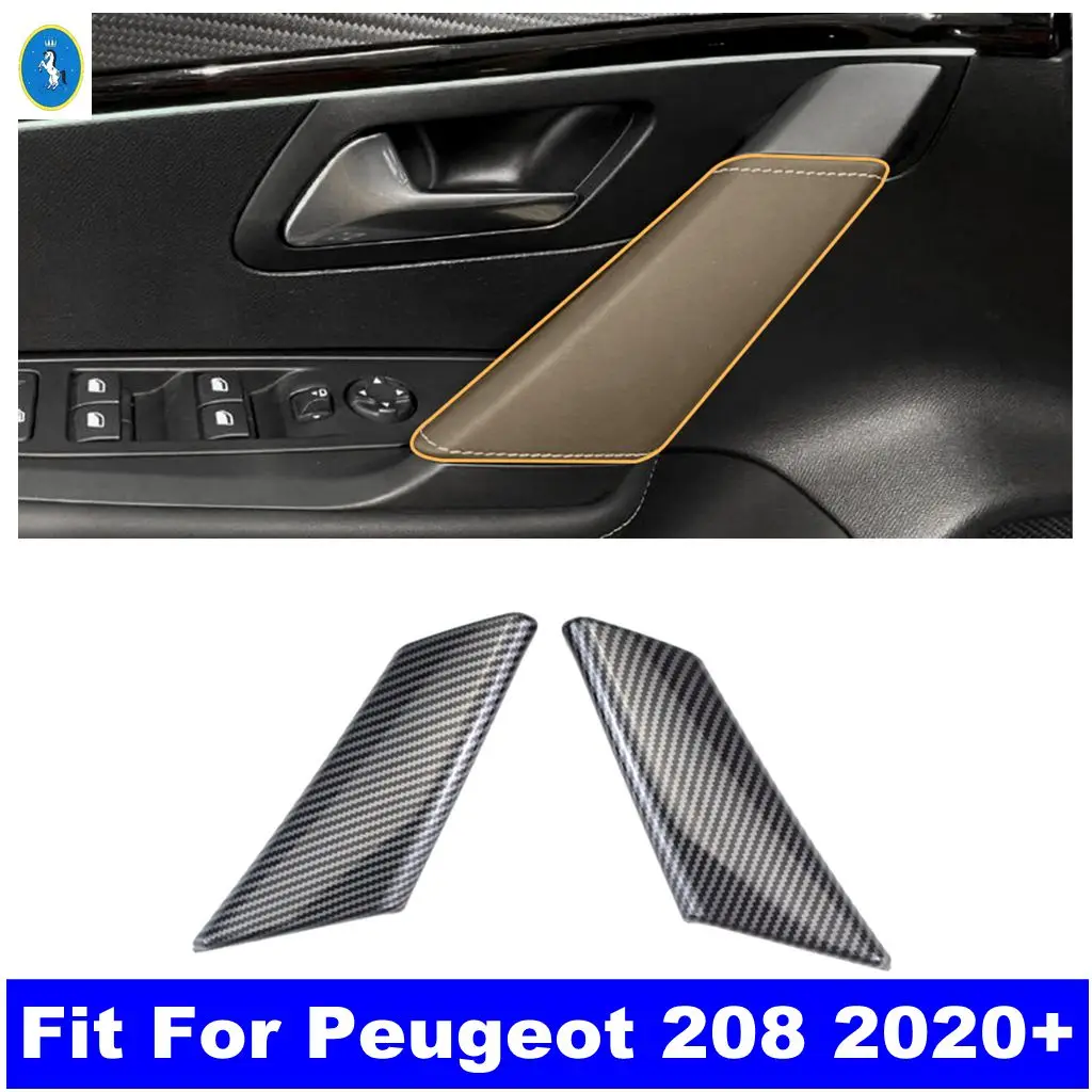 

Для Peugeot 208 2020-220 углеродное волокно, подлокотник для передней двери автомобиля, полоска с блестками, декоративная крышка, аксессуары для интерьера
