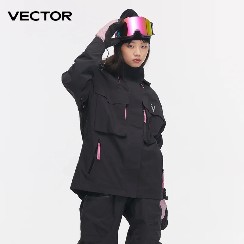 Vetor roupa de esqui feminina homem camisola com capuz tendência reflexiva usar engrossado calor e equipamento de esqui à prova dwaterproof água terno feminino