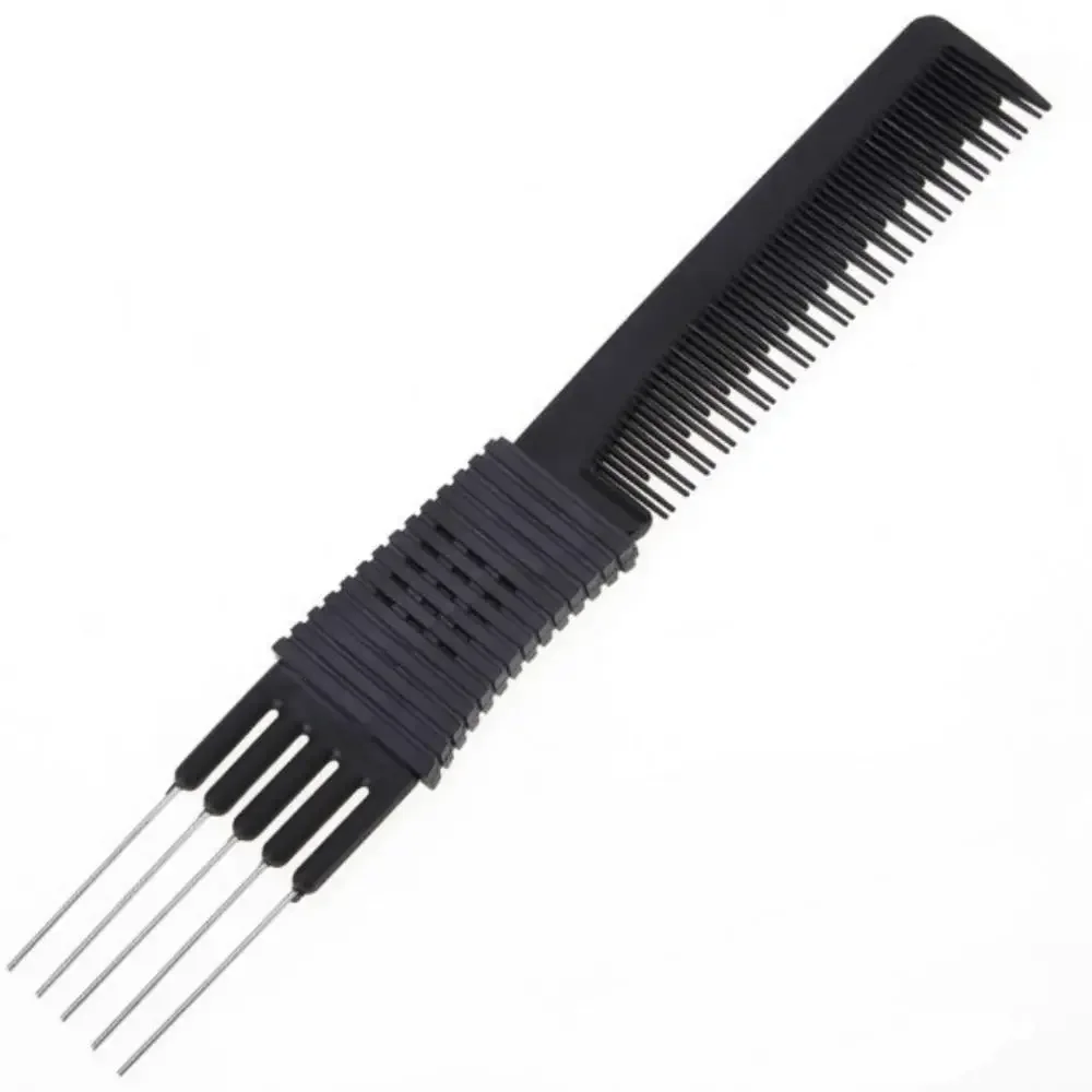 Black Carbon Comb with Stainless Steel Lift 2 Head Black Carbon Lift Teasing Combs with Metal Prong for Hair Salon Home Supplies