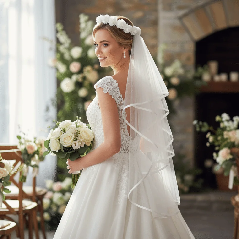 Elegant 60/100cm Bridal Veil White Pearl Edged Double Layer Wedding Veil Ivory White Net Lace Pearl Veil Wedding Bridal Party