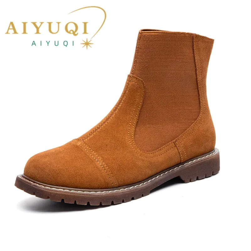 AIYUQI Women Chelsea Boots 2024 Autumn Winter New British Style Fashion Marton Boots Women Suede Slip-on Ankle Boots Women