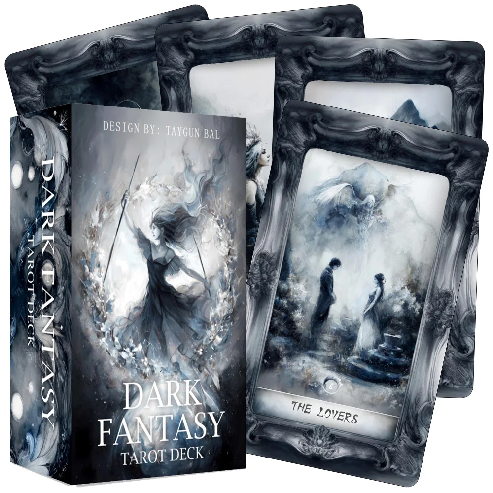 

Dark Fantasy Tarot Deck, 78-Cards with Guidebook, Gothic-Style Taro Cards, Uncovering Hidden Truths, Fortune-telling Toy, 12x7cm