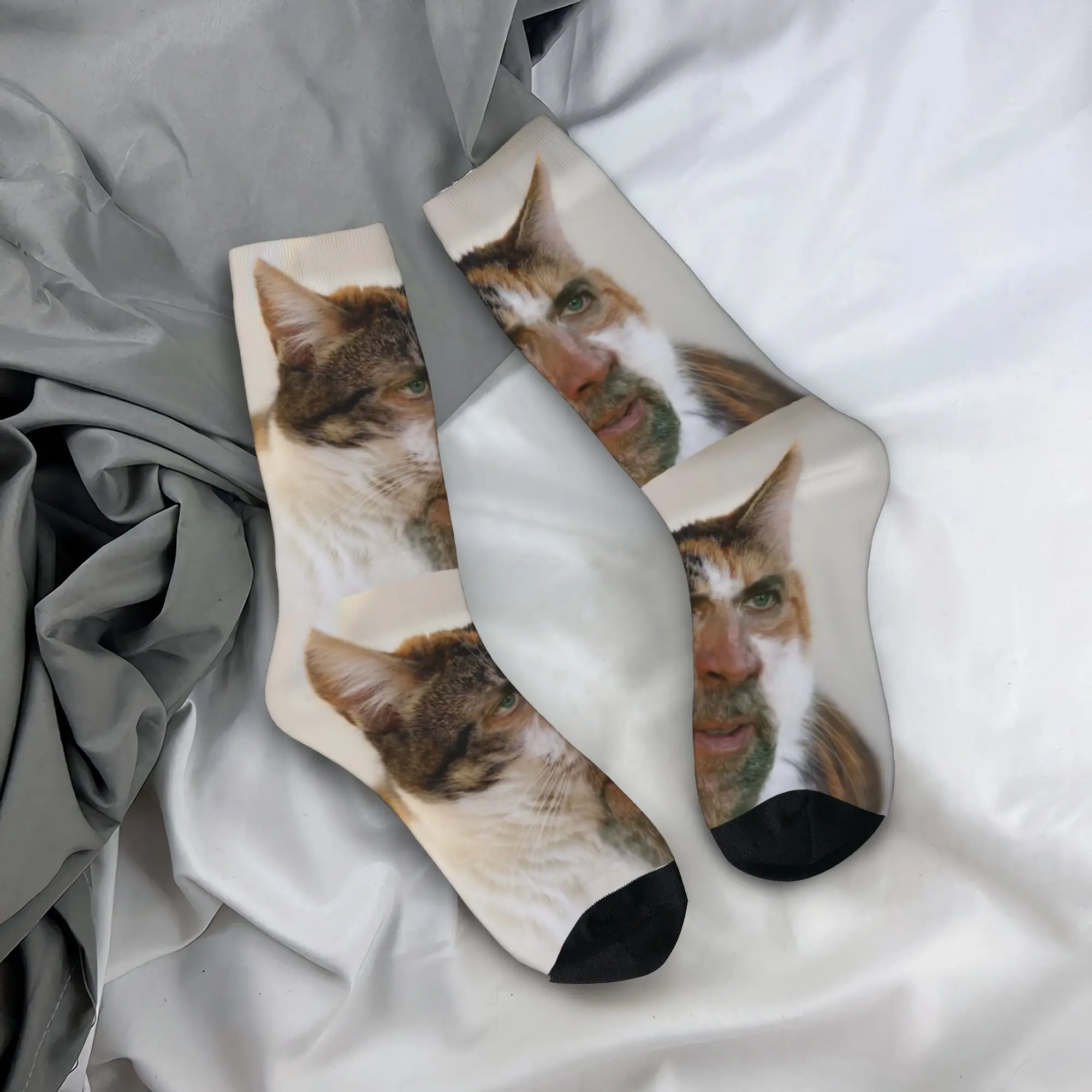 

Носки с индивидуальным принтом «Кавайный мем с Николасом Кейджем» для женщин и мужчин, эластичные, летние, осенние, зимние, средней длины