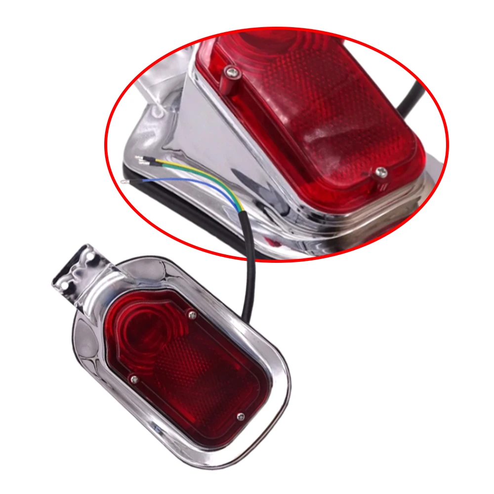 12V Motorcycle Tombstone Brake Tail Light Signal Chrome Red For Harley Choppers Cruisers