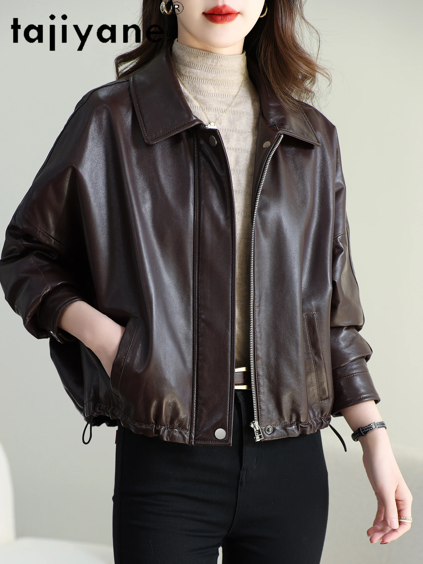 TAJIYANE Real Sheepskin Goose Down Coat Woman Wool Collar Genuine Leather Jacket Short Winter Coats 2025 Women Clothes дубленка