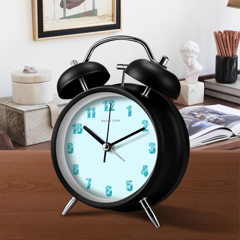 1PC Cartoon Alarm Clock Twin Bell Metal Frame Wake-up Tool For Children Large Volume With Night Light Alarm Clock 4 Inch