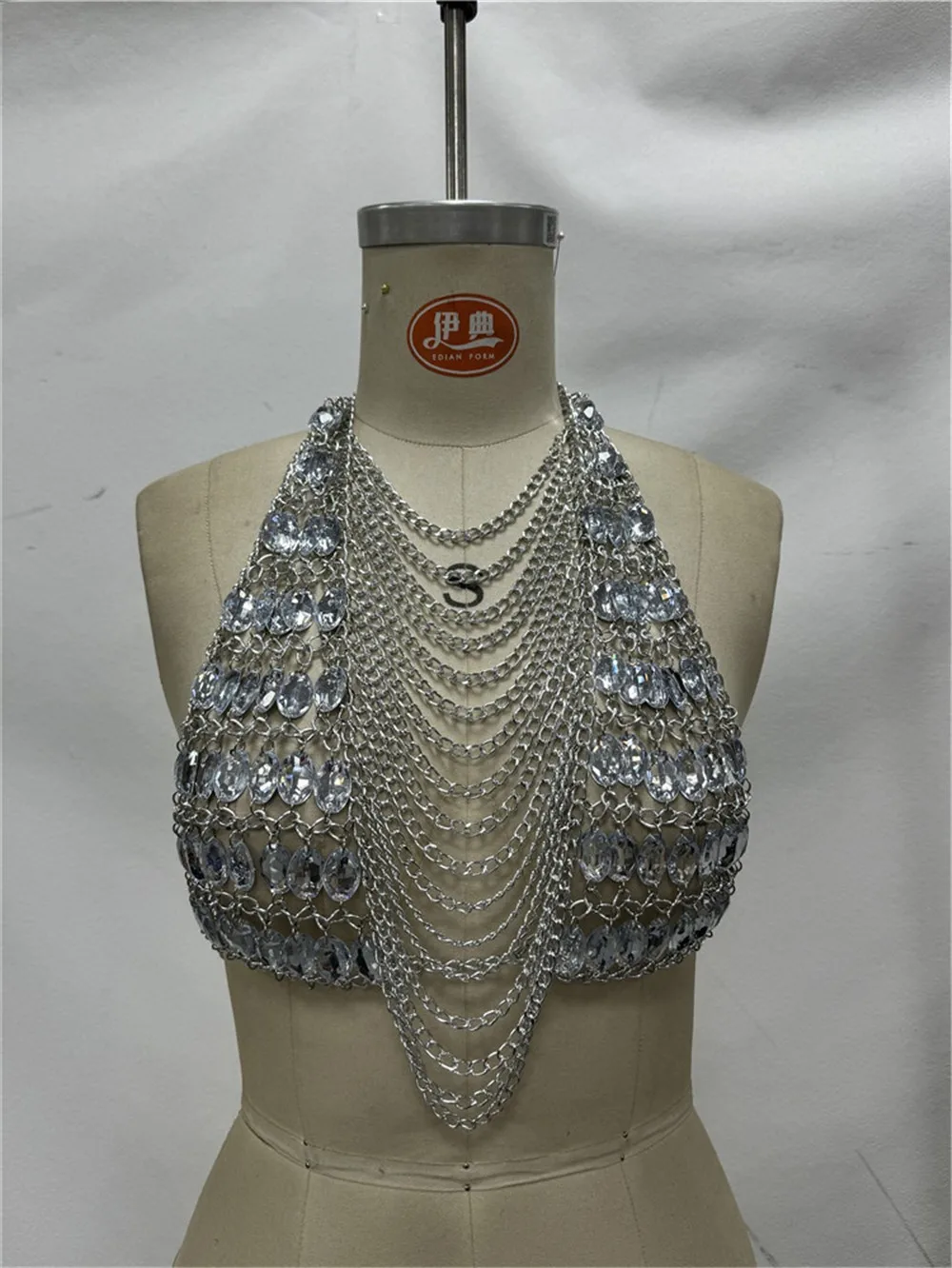 Handmade Acrylic Bead Body Chain With Large Diamonds, Sexy Hot Girl, Backless Hanging Neck, Metal Tassel Vest Top