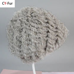 Sombrero de piel de conejo Real para mujer, gorros de piel de conejo genuino de punto, gorros de piel esponjosa para exteriores, gorros de invierno para mujer