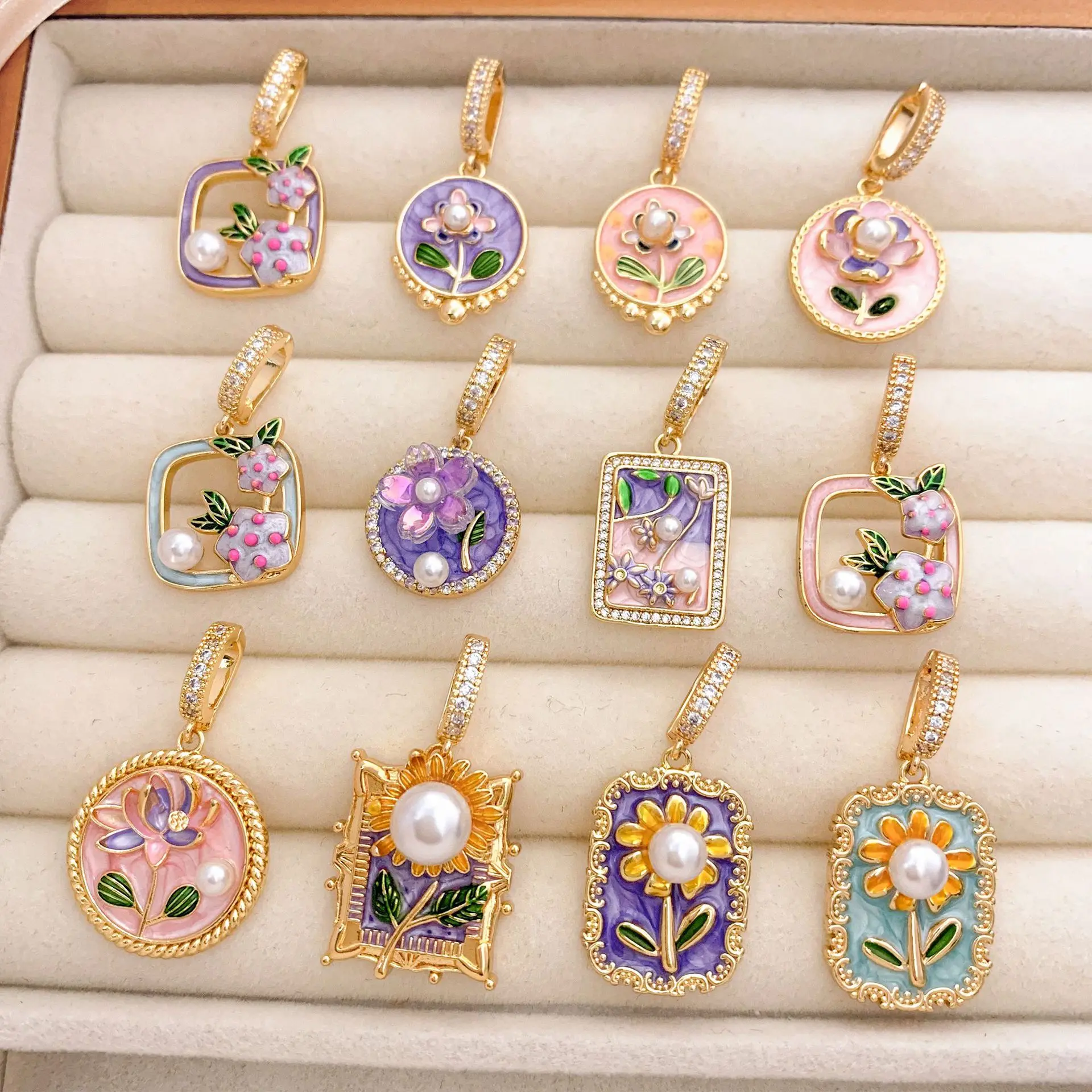 Fashion Retro DIY Impressionist  Monet Garden Oil Painting Pearl Flower Pendant Necklace For Women Luxury Jewelry Accessories