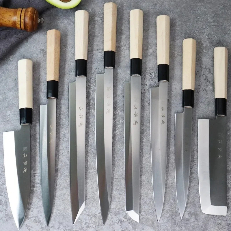 

Japanese Yanagiba Sashimi Knife Set Salmon Fish Fillet Sushi Knives Raw Slicing Stainless Steel Chef Santoku Kiritsuke Knives