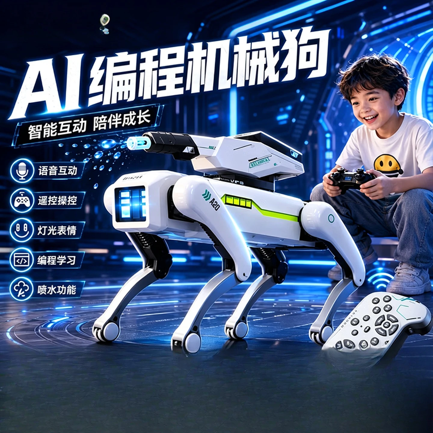 Specializing in intelligent machine dog toys 6-10 years old black technology robot New Year's gift Birthday gift DeepSeek + call